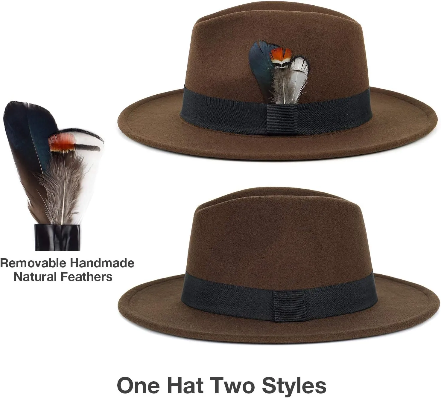 FADACHY Classic Fedora Hats for Men & Women Wide Brim Felt Hat Panama Dress Fedora Hat