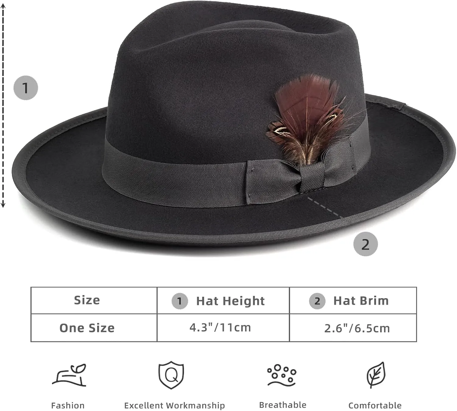 FADACHY Fedora Hats for Men & Women Wide Brim Felt Hat Dress Panama Trilby Hats