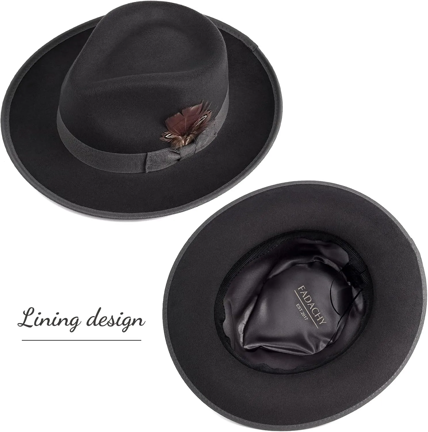 FADACHY Fedora Hats for Men & Women Wide Brim Felt Hat Dress Panama Trilby Hats