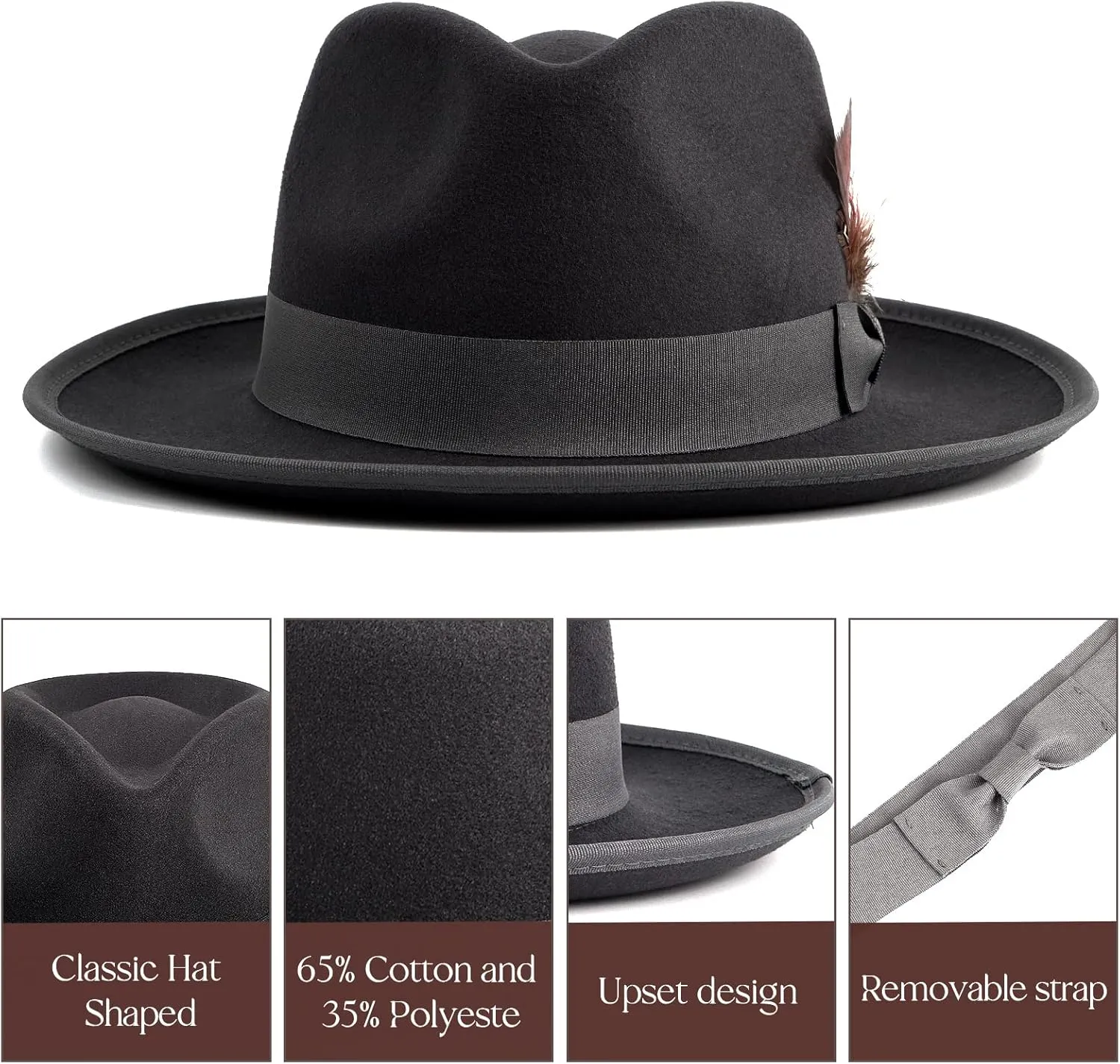 FADACHY Fedora Hats for Men & Women Wide Brim Felt Hat Dress Panama Trilby Hats
