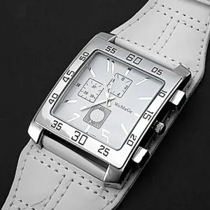 Fashion Square Watch Women White Wide Strap Quartz Wristwatch