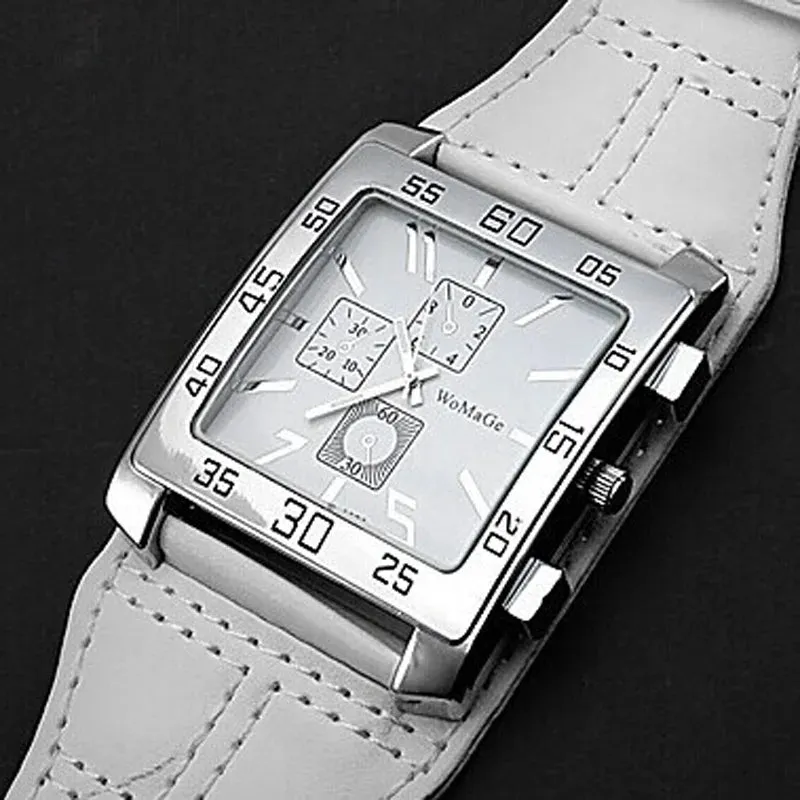 Fashion Square Watch Women White Wide Strap Quartz Wristwatch