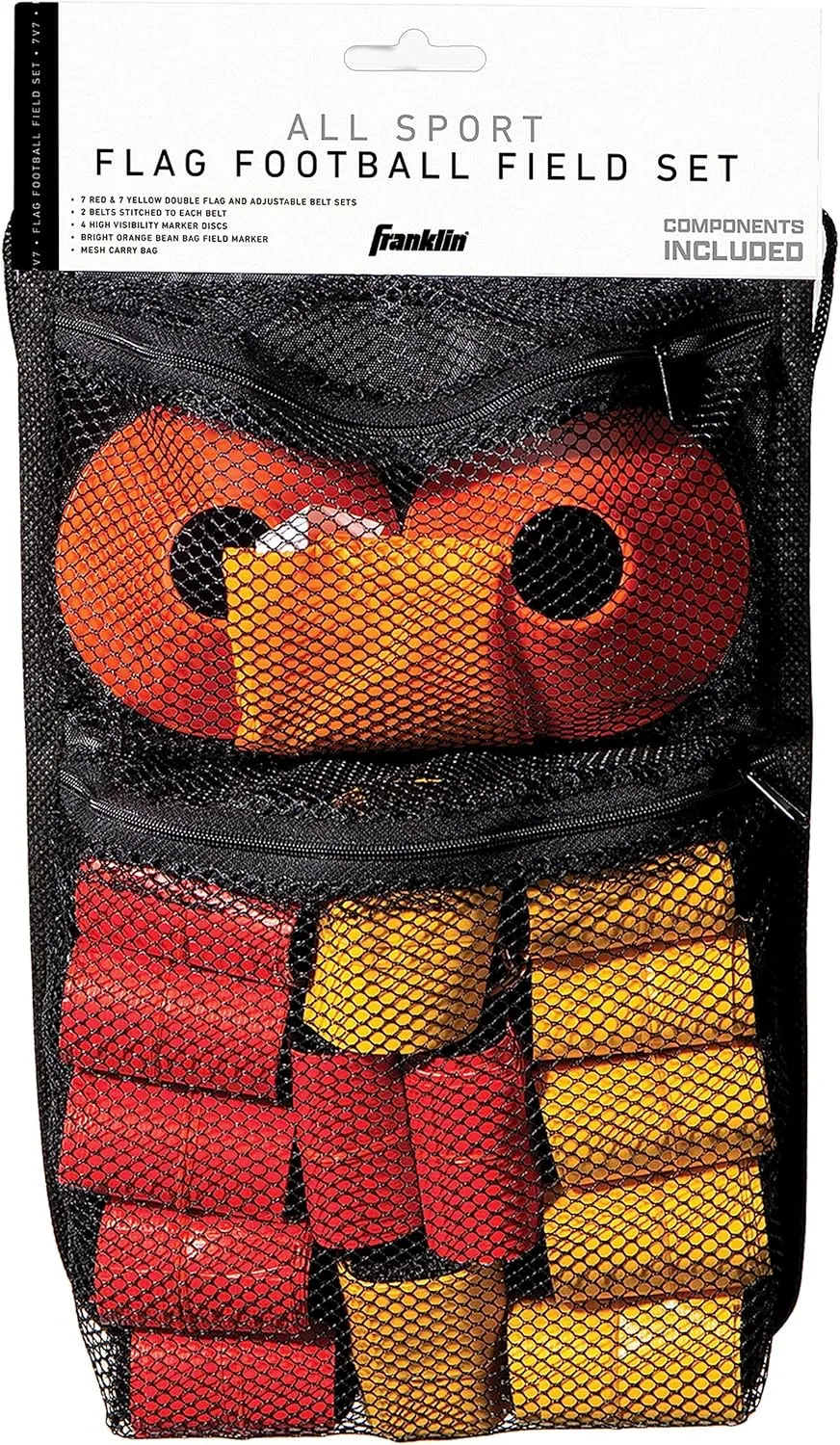Franklin Sports Flag Football Set - 14 Player Flag Football Belts for Adult   Youth - Equipment Cones   Field Marker Included - 7 v 7 Set