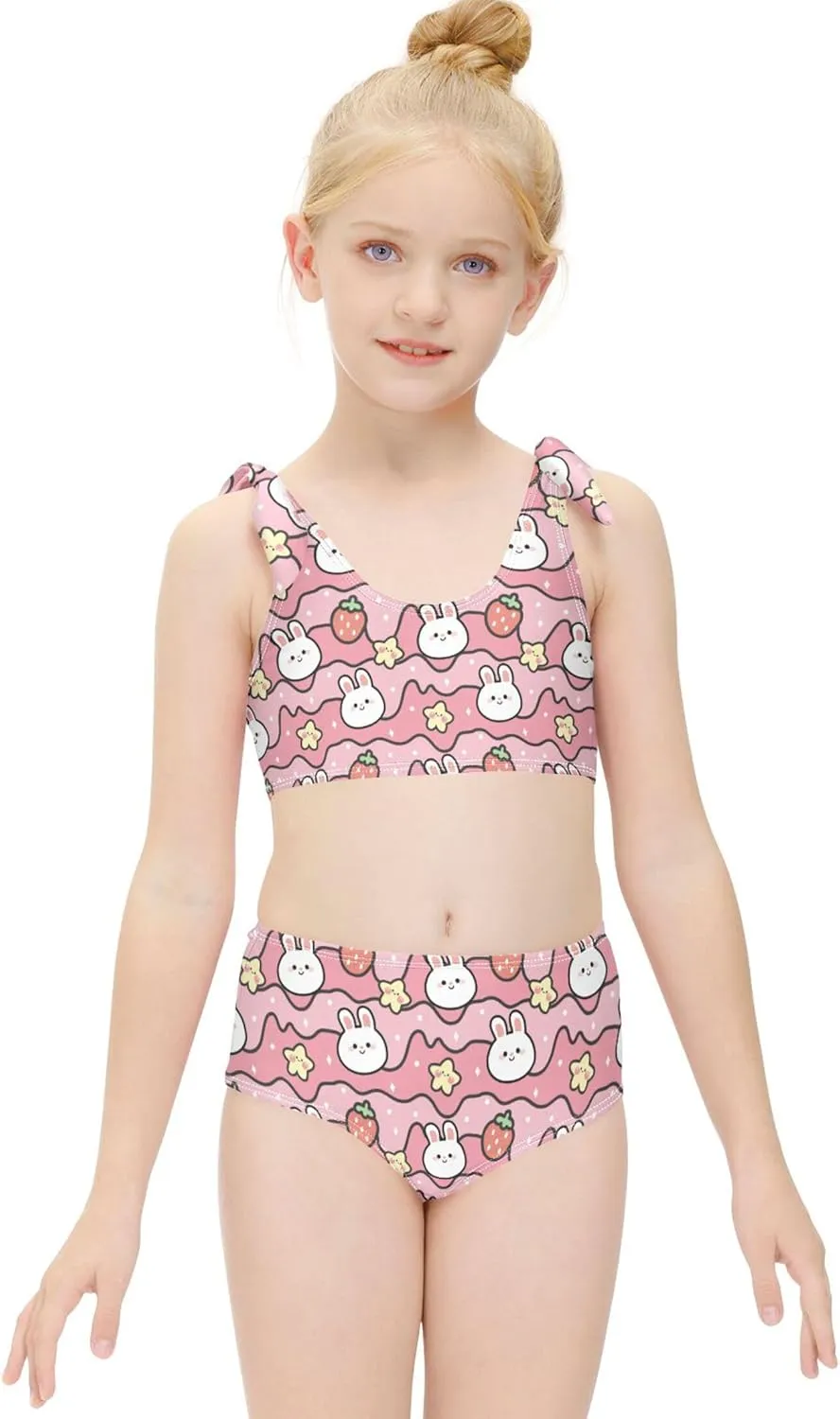 Girls Tankini Swimsuit Bathing Suit Two Piece Bikini Summer Beach Swimwear with Adjustable Strap 3-12 Years
