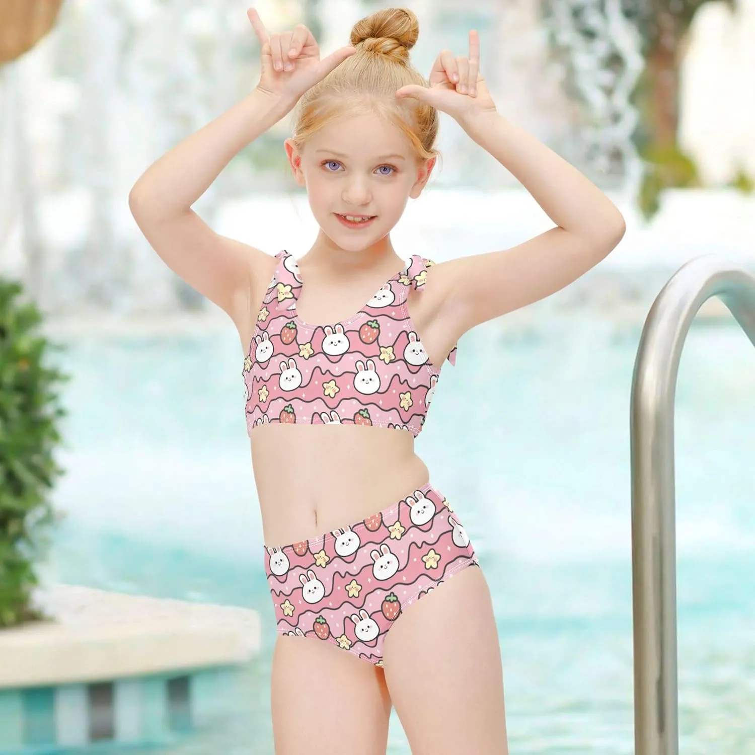 Girls Tankini Swimsuit Bathing Suit Two Piece Bikini Summer Beach Swimwear with Adjustable Strap 3-12 Years