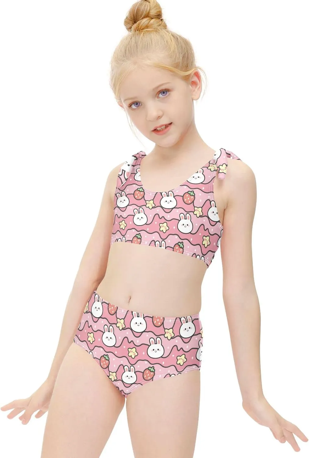 Girls Tankini Swimsuit Bathing Suit Two Piece Bikini Summer Beach Swimwear with Adjustable Strap 3-12 Years