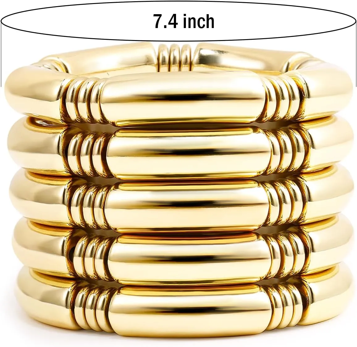 Gold Chunky Bangles Bracelets For Women 14k Gold Plated Stack Layered Curved Bamboo Tube Stretch Bracelets Gift Jewelry