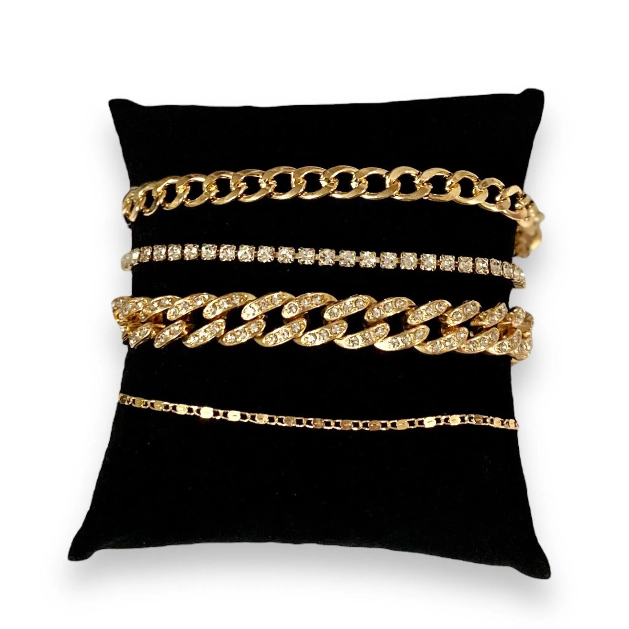 Gold Rhinestone Chunky Bangle Bracelet Set of 4