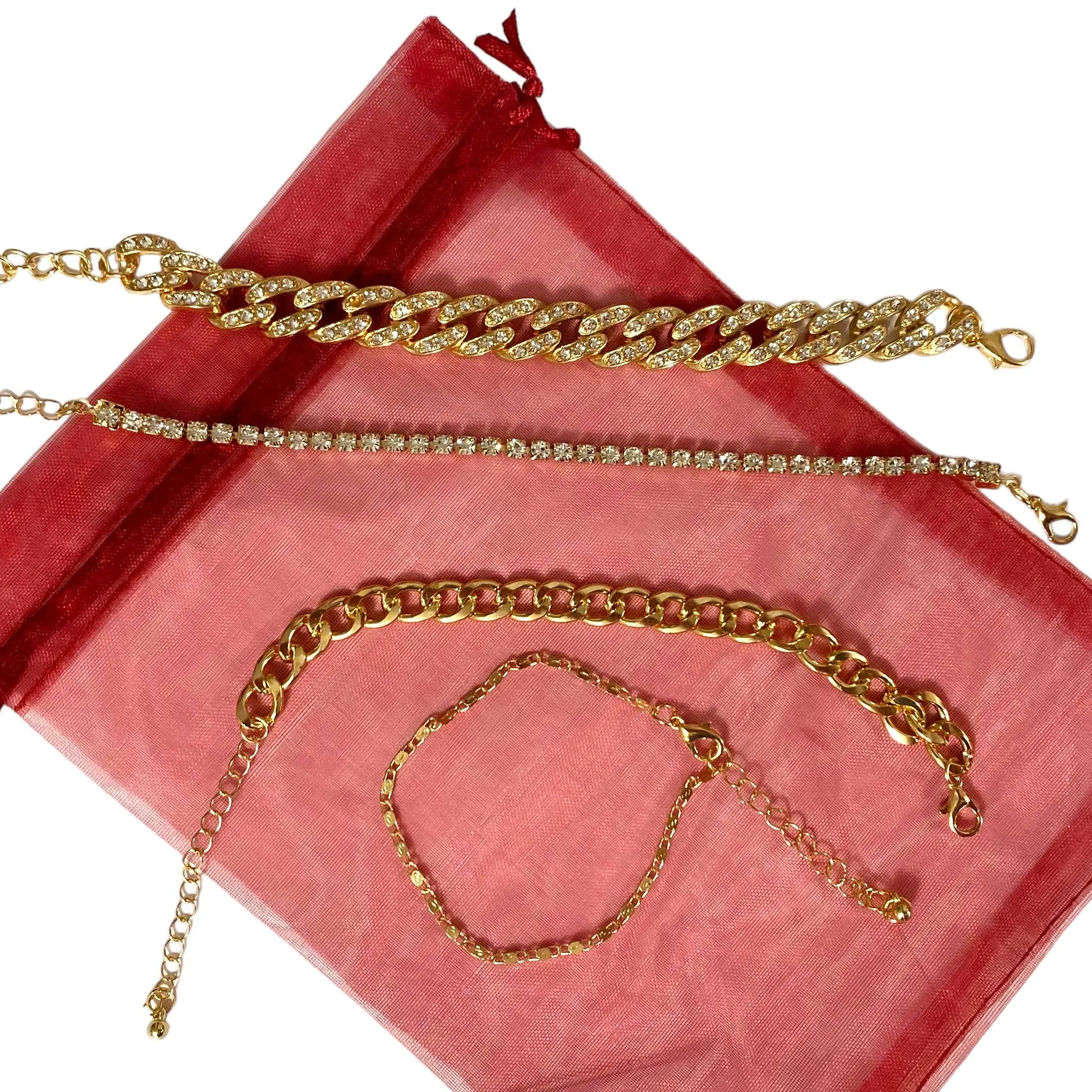 Gold Rhinestone Chunky Bangle Bracelet Set of 4
