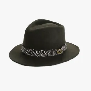 Green Fedora with Guinea Fowl Wrap