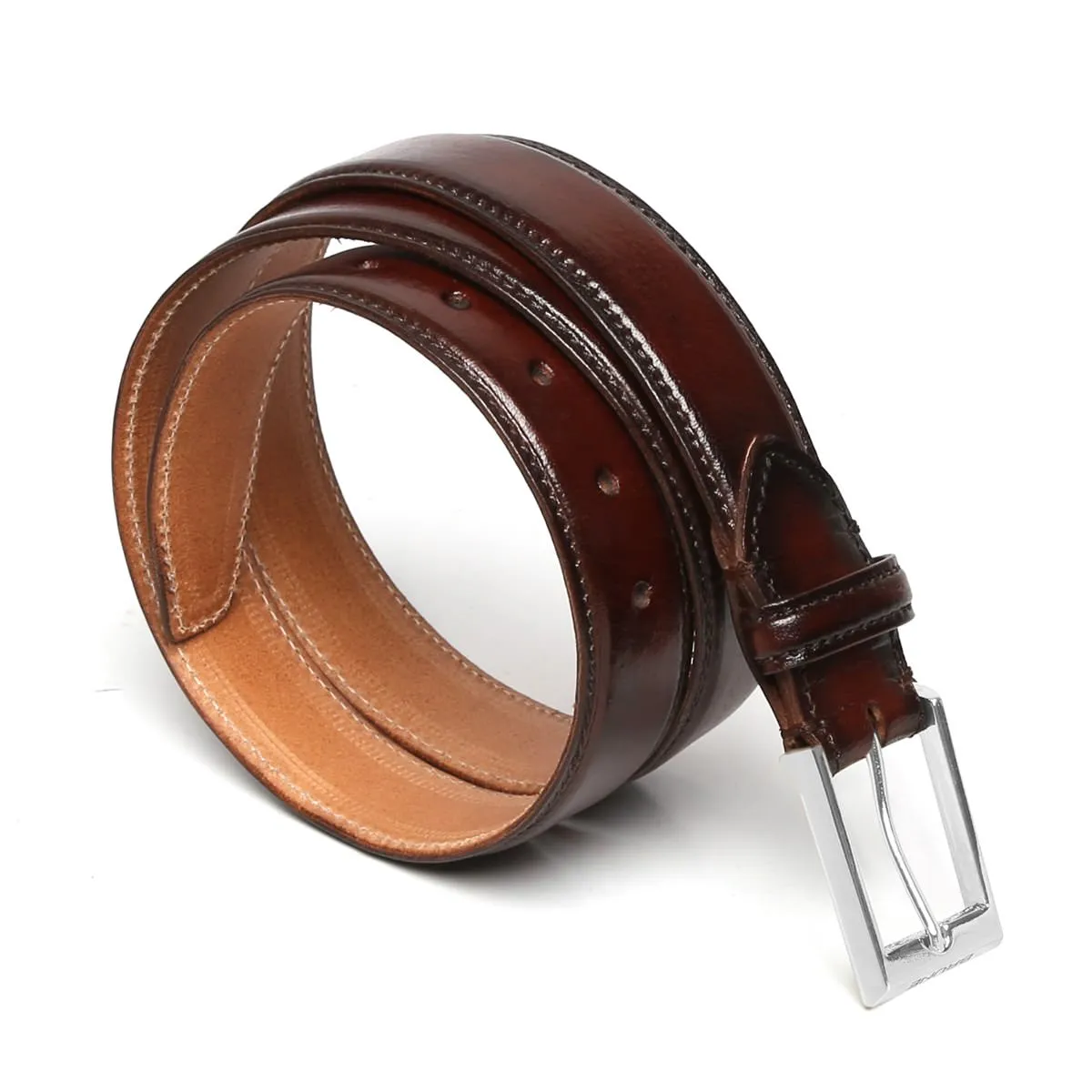 Hand Painted Leather Formal Belt in Dark Brown With Silver Square Buckle
