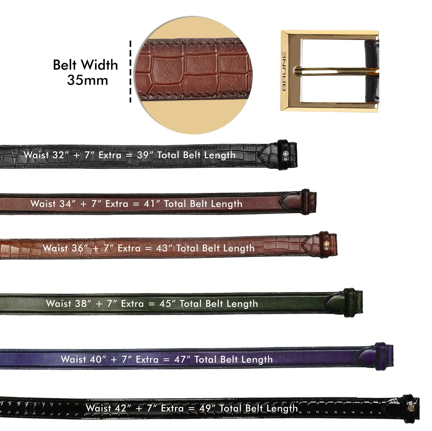 Hand Painted Leather Formal Belt in Dark Brown With Silver Square Buckle