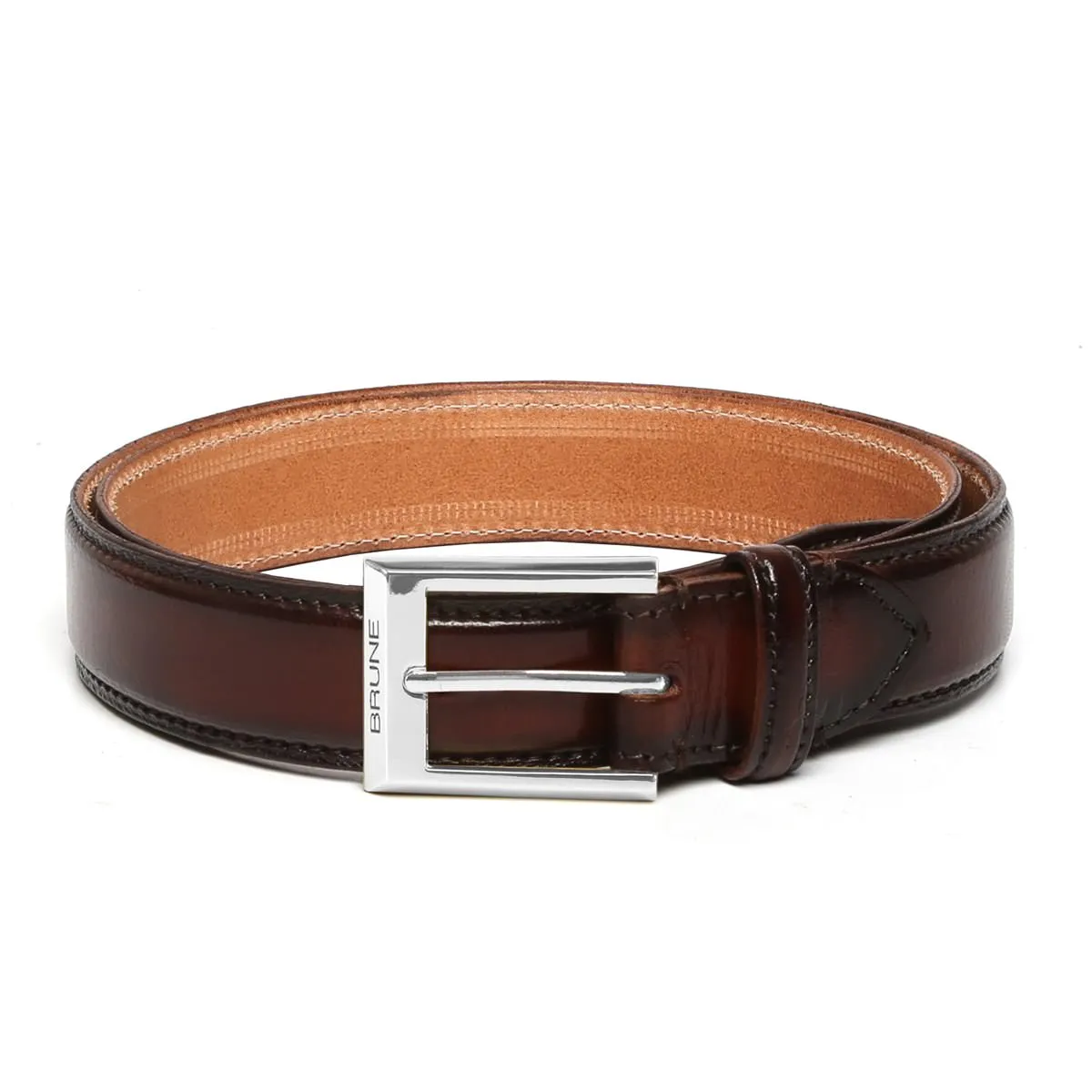 Hand Painted Leather Formal Belt in Dark Brown With Silver Square Buckle