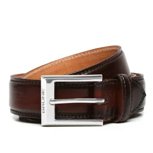Hand Painted Leather Formal Belt in Dark Brown With Silver Square Buckle