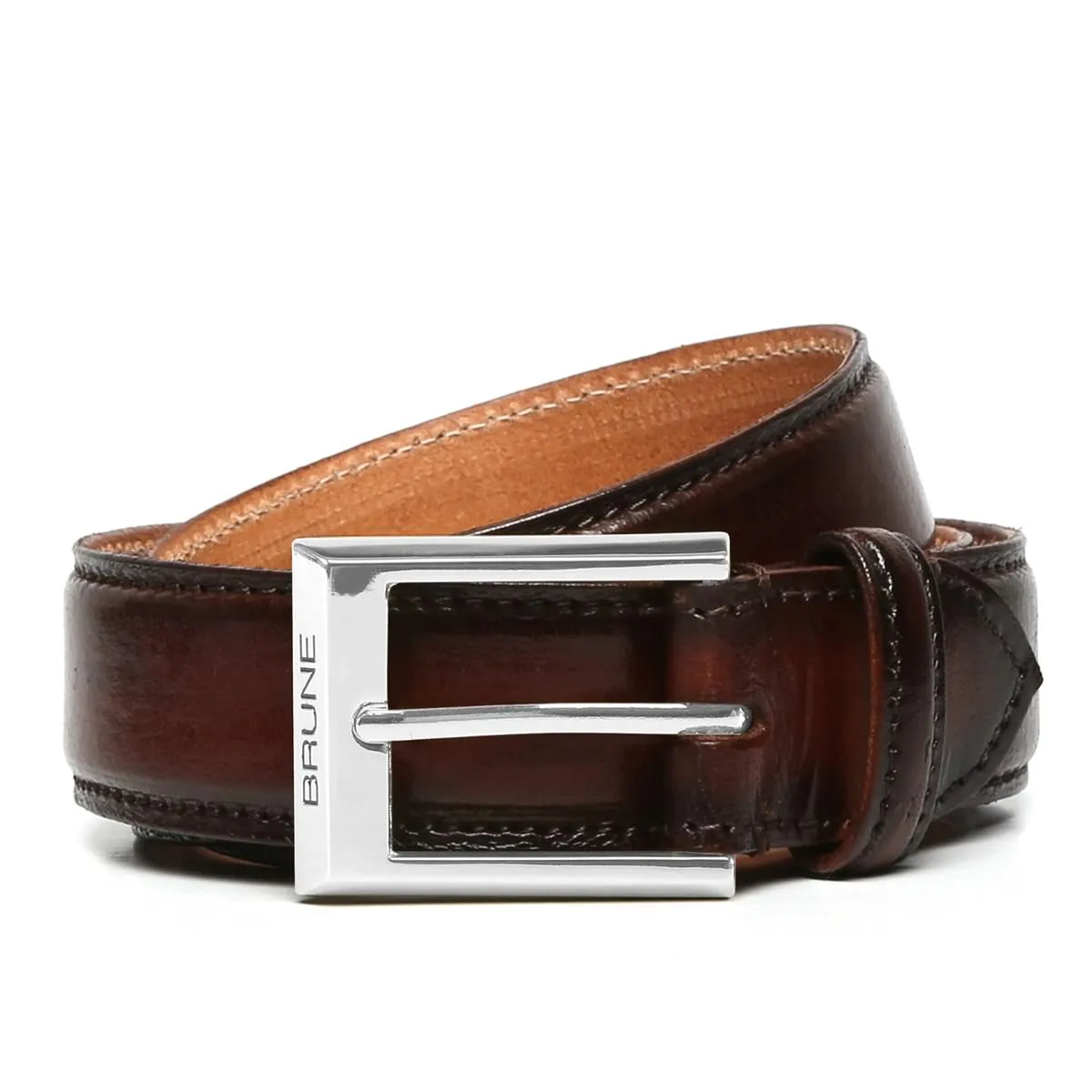 Hand Painted Leather Formal Belt in Dark Brown With Silver Square Buckle