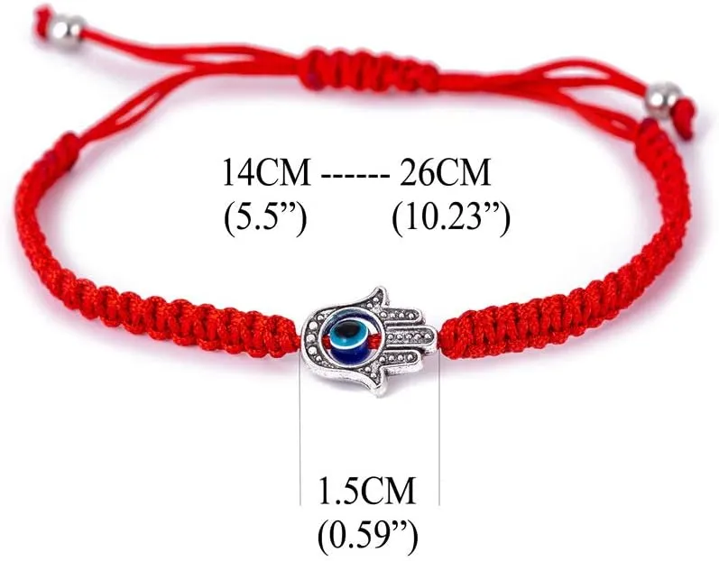 Handmade Red Black String Evil Eye Hamsa Hand Charm Bracelets for Protection and Luck Kabbalah Adjustable Hand-Woven Cord Thread Friendship Bracelet Amulet Jewelry