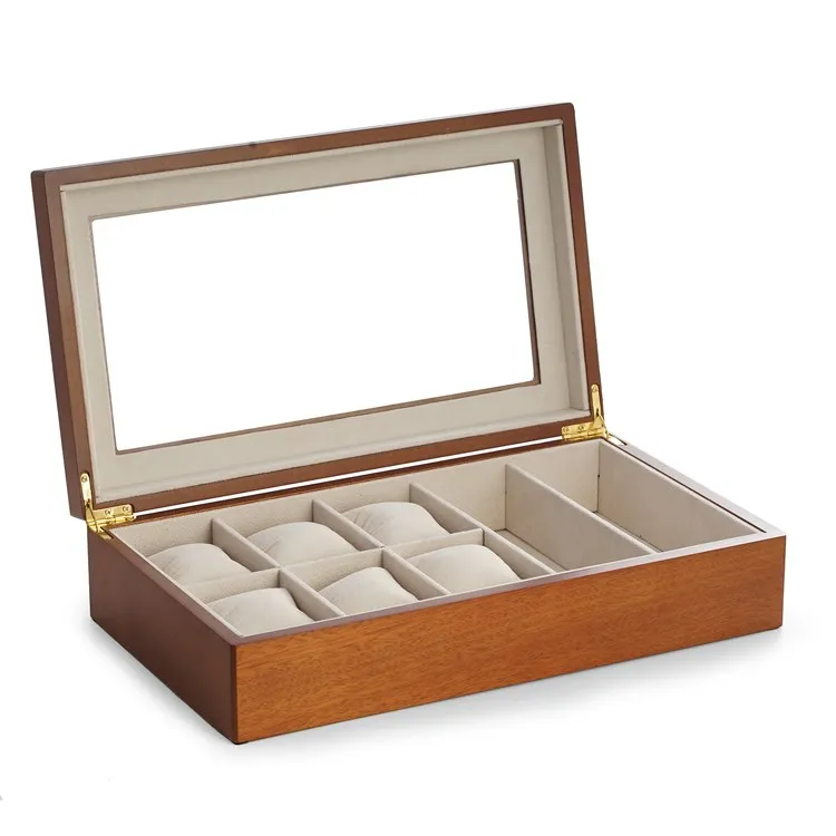 Harvey Watch/Eyeglass Wood Storage Box with Glass Top - Cherry