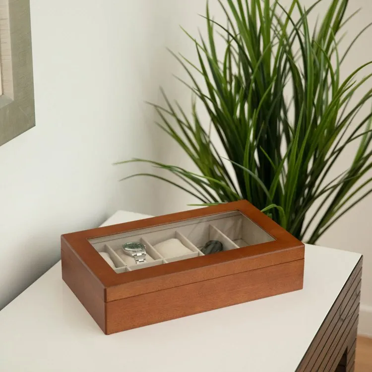 Harvey Watch/Eyeglass Wood Storage Box with Glass Top - Cherry