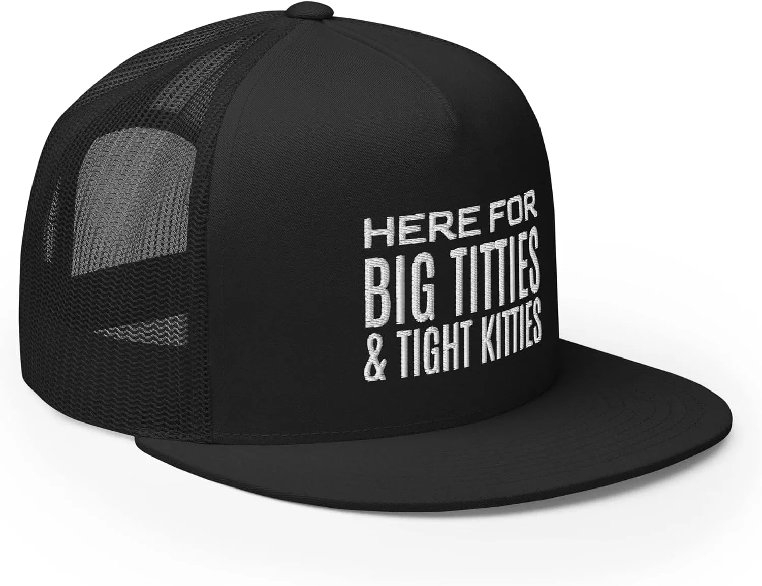 Here for Big Titties and Tight Kitties Trucker Hat Flat Bill High Crown Adjustable Golf Cap Funny Gag Gift