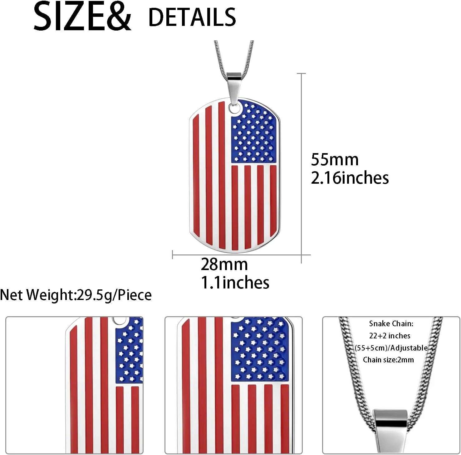Hipunk Stainless Steel American USA Flag Pendant Necklace - Dog Tag Heart Bible Verse Cross Necklace Religious Pendant Patriot Gifts for National Independence Day Girls Women Men