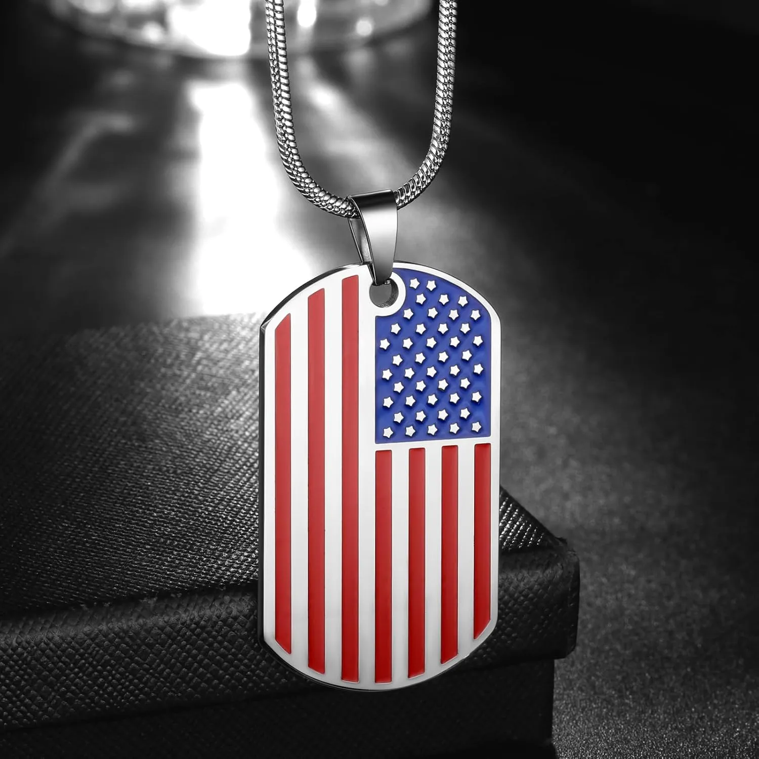 Hipunk Stainless Steel American USA Flag Pendant Necklace - Dog Tag Heart Bible Verse Cross Necklace Religious Pendant Patriot Gifts for National Independence Day Girls Women Men