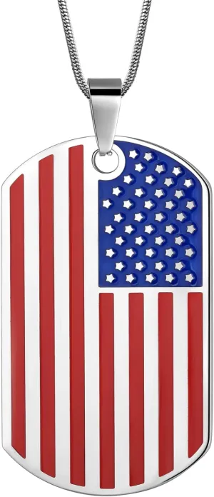 Hipunk Stainless Steel American USA Flag Pendant Necklace - Dog Tag Heart Bible Verse Cross Necklace Religious Pendant Patriot Gifts for National Independence Day Girls Women Men