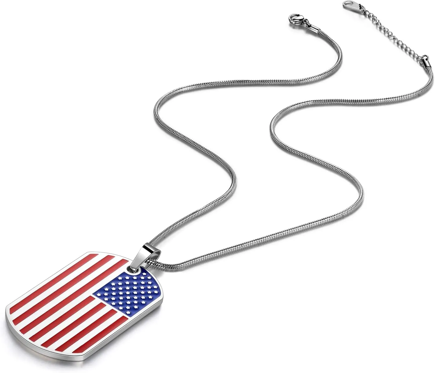 Hipunk Stainless Steel American USA Flag Pendant Necklace - Dog Tag Heart Bible Verse Cross Necklace Religious Pendant Patriot Gifts for National Independence Day Girls Women Men