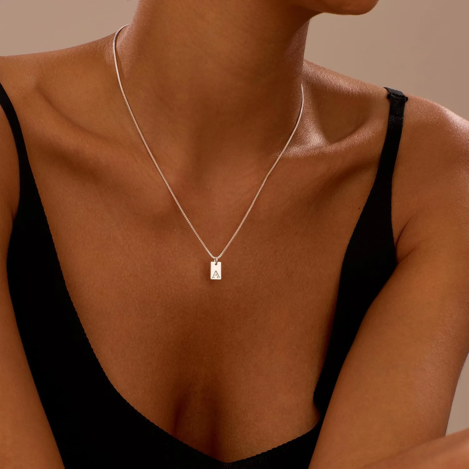 Initial Necklaces for Women Silver Plated Letter Necklace Dainty Silver Name Necklace Personalized Initial Tag Pendant Necklaces for Women Trendy Silver Jewelry
