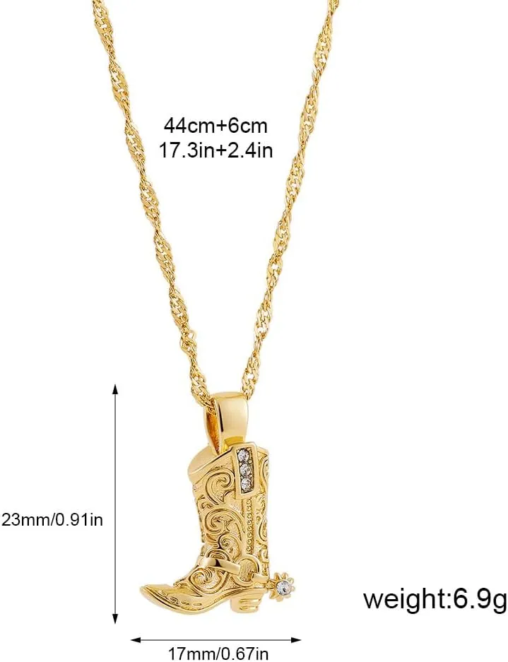 JczR.Y Cowboy Boots Necklace 18K Gold Western Cowboy Necklaces for Women Men Stainless Steel Cowgirl Boot Necklace Pendant Retro Zircon Star Boots Jewelry