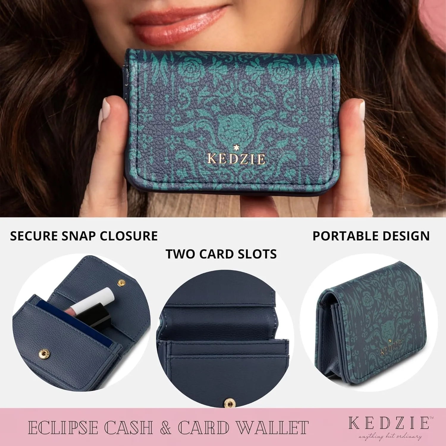 KEDZIE Essentials Only Cash & Card Wallet Clutch In Vegan Leather with Snap Closure for Women