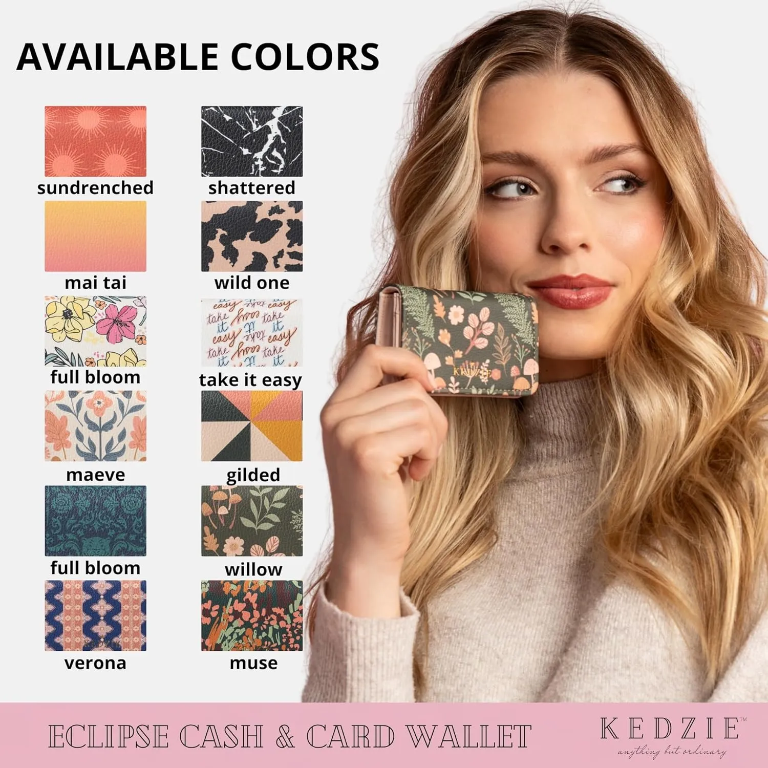 KEDZIE Essentials Only Cash & Card Wallet Clutch In Vegan Leather with Snap Closure for Women