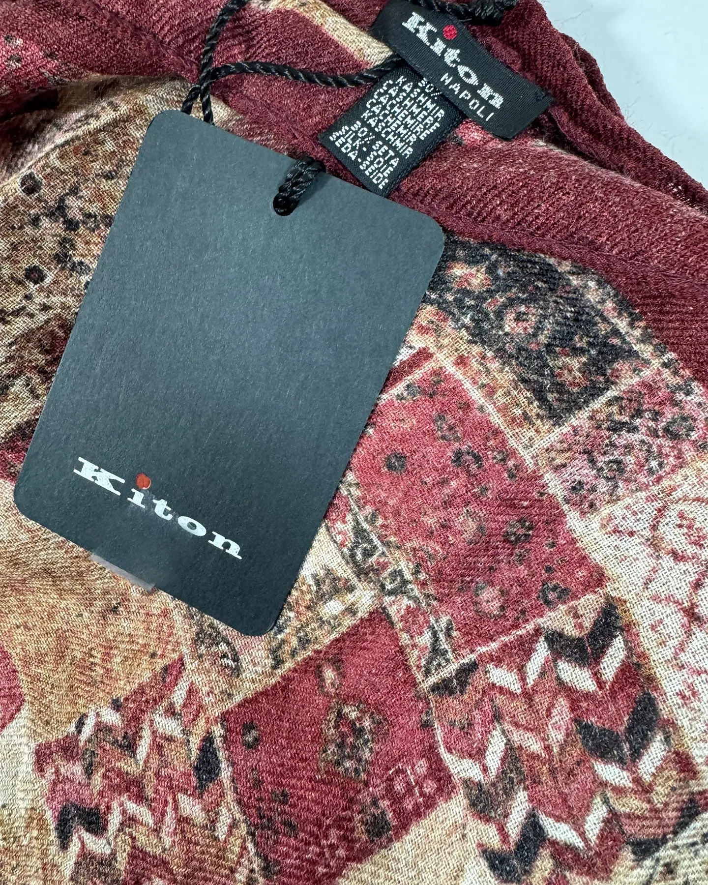 Kiton Scarf Bordeaux Design - Wool Cashmere Silk