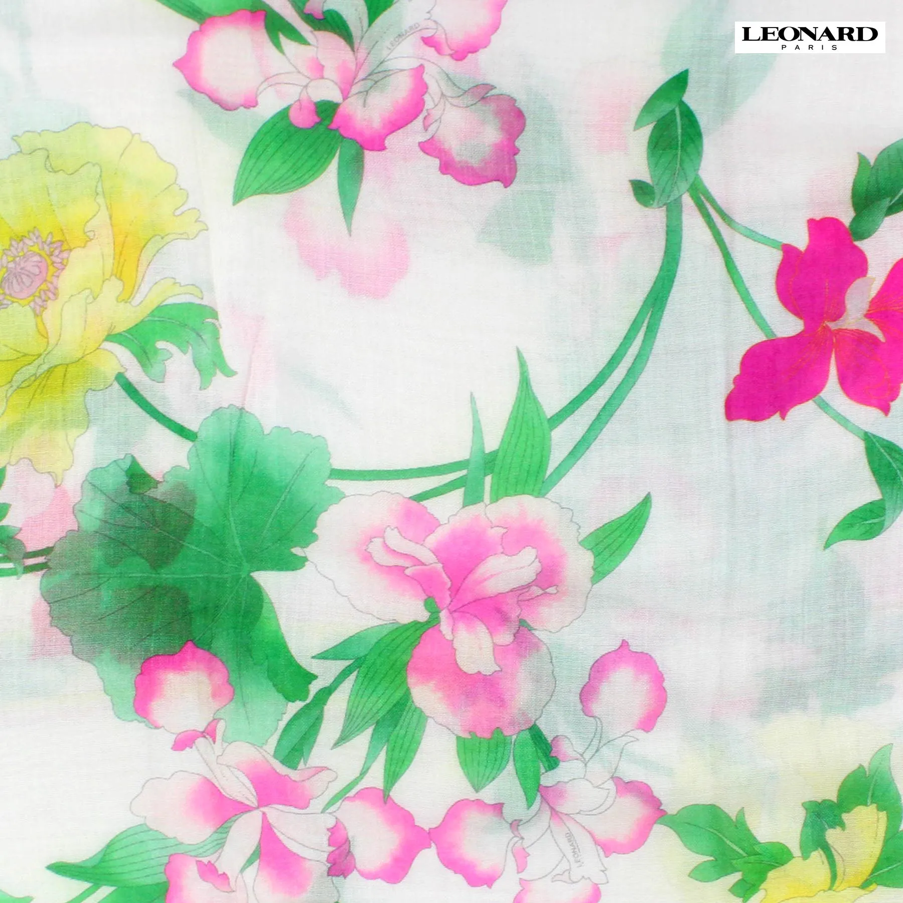 Leonard Paris Scarf White Pink Floral Design - Cashmere Silk Shawl SALE
