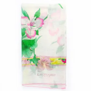Leonard Paris Scarf White Pink Floral Design - Cashmere Silk Shawl SALE