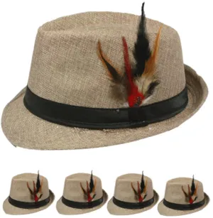 light brown fedora hat with feather Case of 72