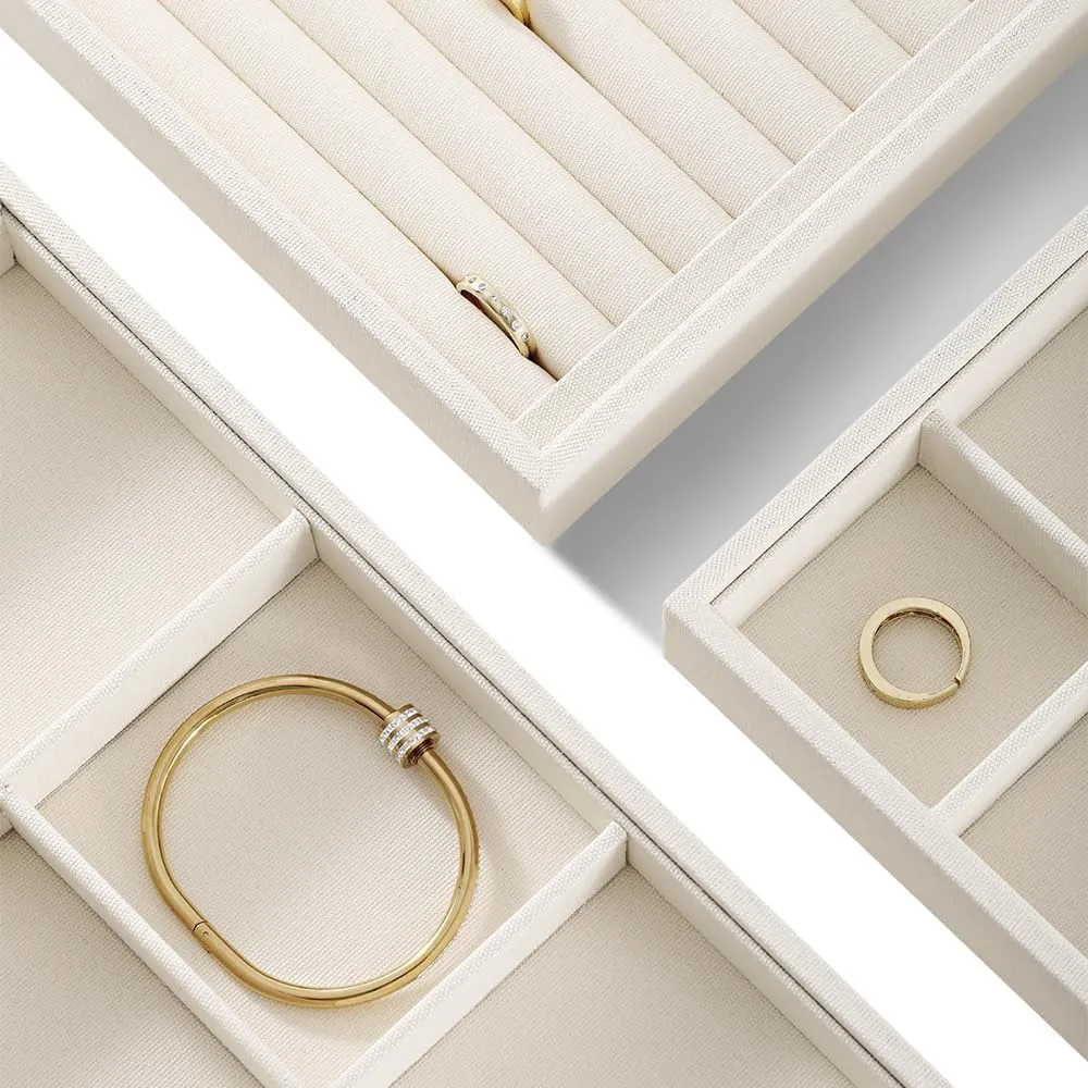 Linen 12 Grid Stackable Bangle Storage Tray, Bracelet Watch Display Tray, Jewelry Shop Counter Showcase Table Top Organizers, Makeup Table Drawer Insert Jewelry Tray
