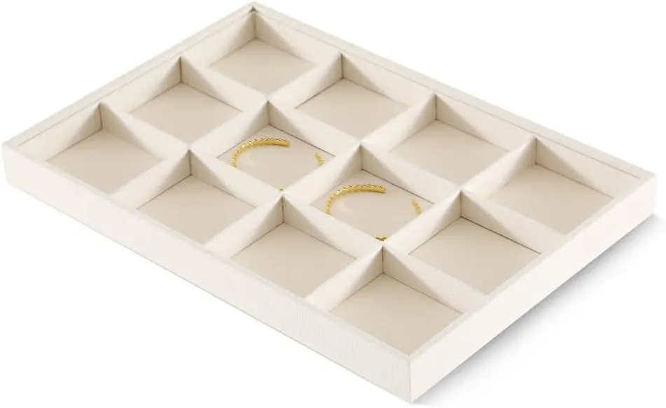 Linen 12 Grid Stackable Bangle Storage Tray, Bracelet Watch Display Tray, Jewelry Shop Counter Showcase Table Top Organizers, Makeup Table Drawer Insert Jewelry Tray