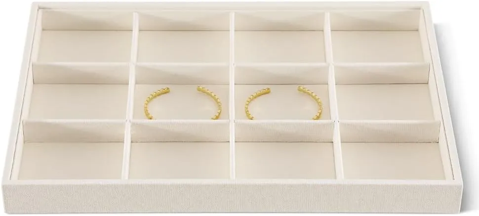 Linen 12 Grid Stackable Bangle Storage Tray, Bracelet Watch Display Tray, Jewelry Shop Counter Showcase Table Top Organizers, Makeup Table Drawer Insert Jewelry Tray