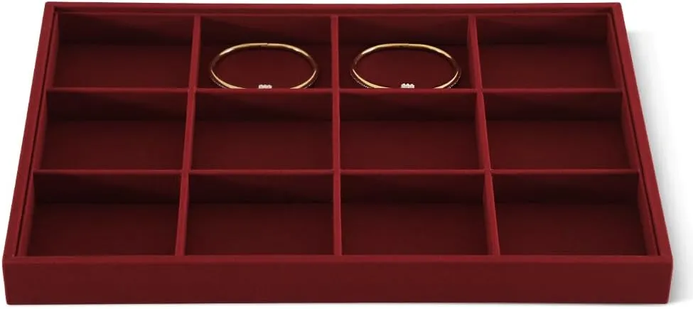 Linen 12 Grid Stackable Bangle Storage Tray, Bracelet Watch Display Tray, Jewelry Shop Counter Showcase Table Top Organizers, Makeup Table Drawer Insert Jewelry Tray