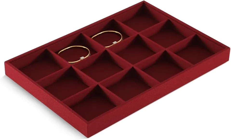 Linen 12 Grid Stackable Bangle Storage Tray, Bracelet Watch Display Tray, Jewelry Shop Counter Showcase Table Top Organizers, Makeup Table Drawer Insert Jewelry Tray