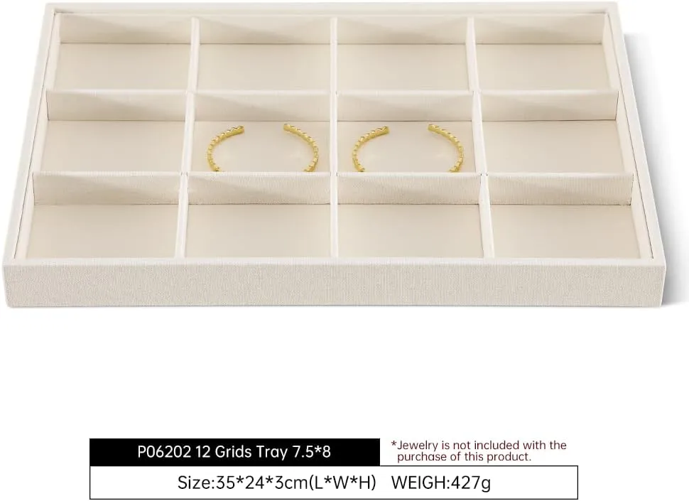 Linen 12 Grid Stackable Bangle Storage Tray, Bracelet Watch Display Tray, Jewelry Shop Counter Showcase Table Top Organizers, Makeup Table Drawer Insert Jewelry Tray