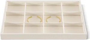 Linen 12 Grid Stackable Bangle Storage Tray, Bracelet Watch Display Tray, Jewelry Shop Counter Showcase Table Top Organizers, Makeup Table Drawer Insert Jewelry Tray