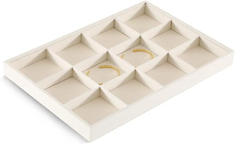 Linen 12 Grid Stackable Bangle Storage Tray, Bracelet Watch Display Tray, Jewelry Shop Counter Showcase Table Top Organizers, Makeup Table Drawer Insert Jewelry Tray