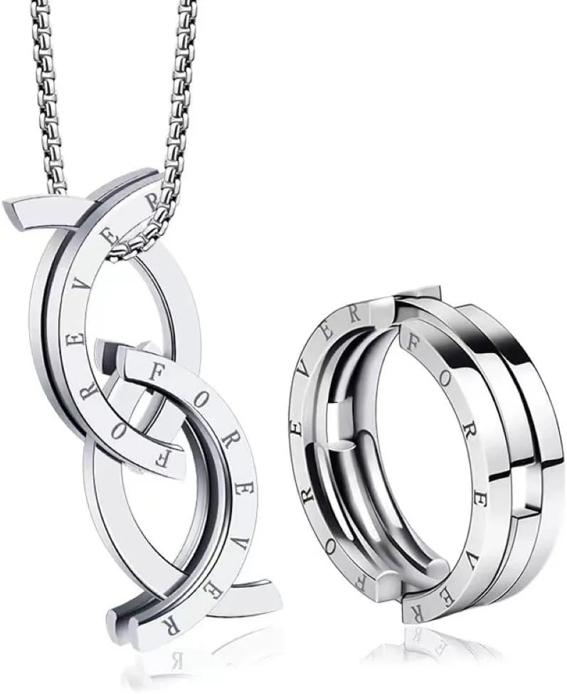 LRGKMCWTOB 1Pcs Stainless Steel Men's Ring Shape-Shifting Ring Necklace Dual-Use Hip Hop Men's Accessories Men's Ring Silver Ring Pendant Necklace with Adjustable Stainless Steel Chain(Ring Size 7??