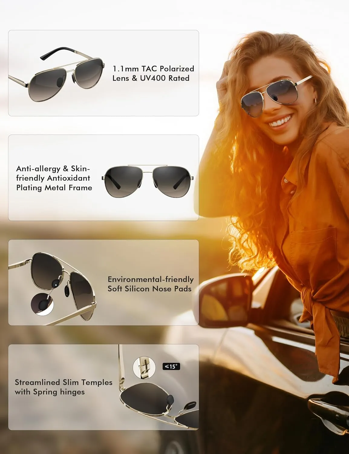 LUENX Aviator Sunglasses for Men Women Polarized - UV400 Protection, Stylish Shades, Driving, Outdoor Activities