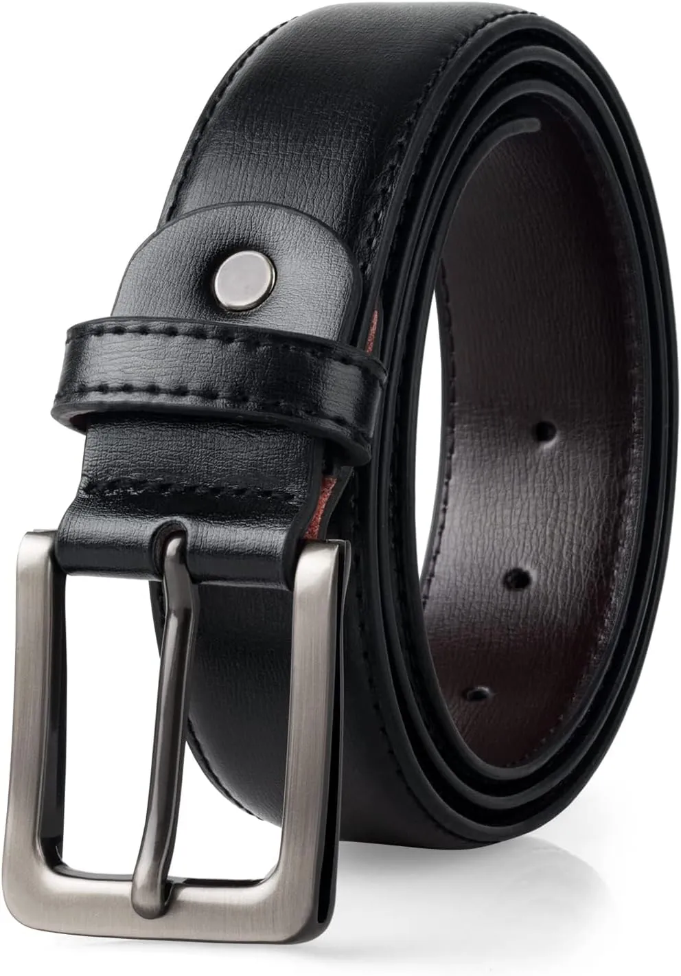 maikun Mens Black Leather Belt, Casual Dress Belts For Men, Classic Design Pin Buckle
