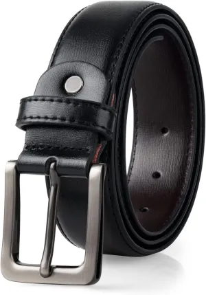 maikun Mens Black Leather Belt, Casual Dress Belts For Men, Classic Design Pin Buckle