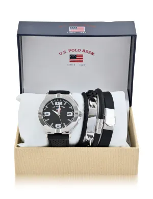 MEN'S BLACK WATCH AND STACKABLE BRACELETS SET