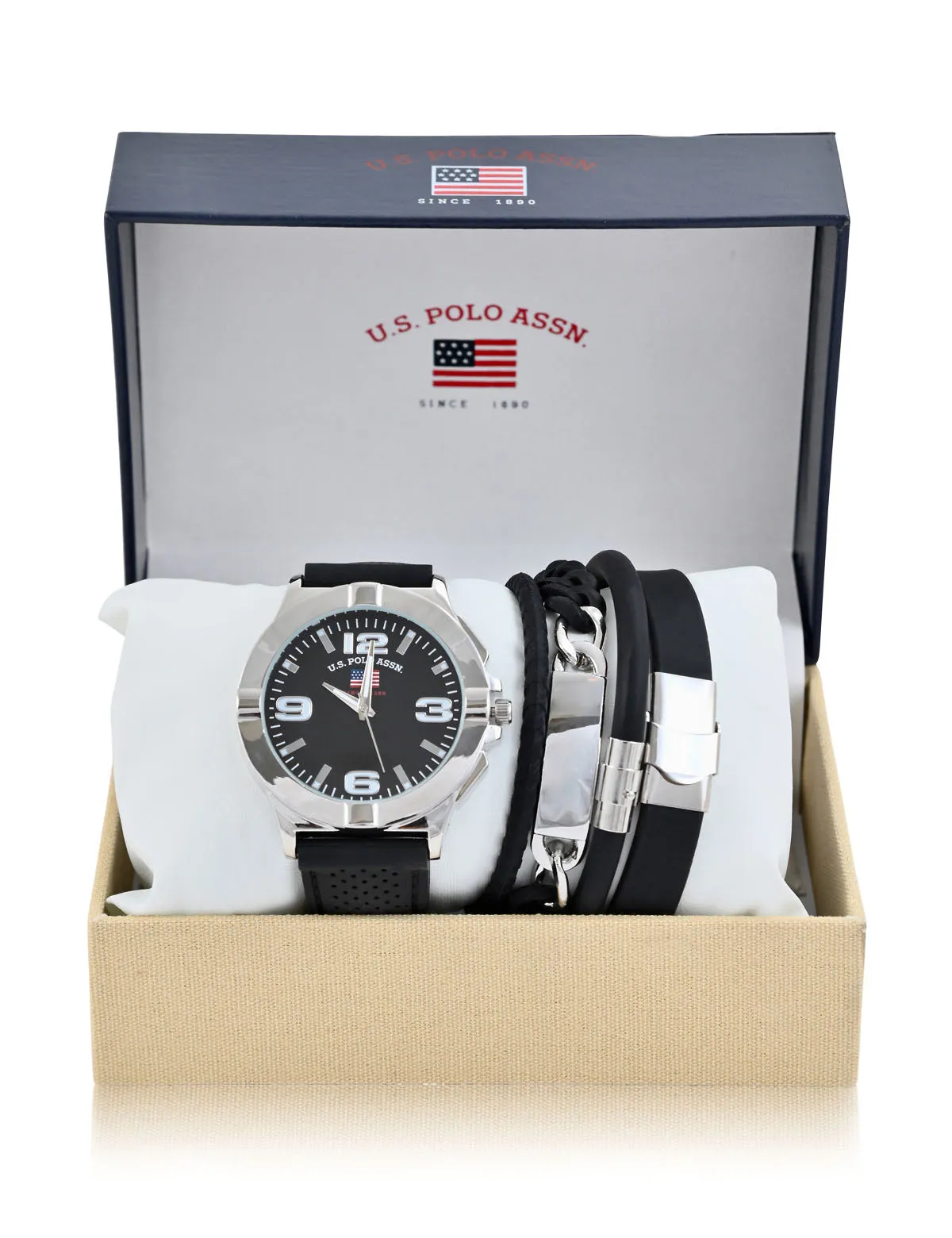 MEN'S BLACK WATCH AND STACKABLE BRACELETS SET