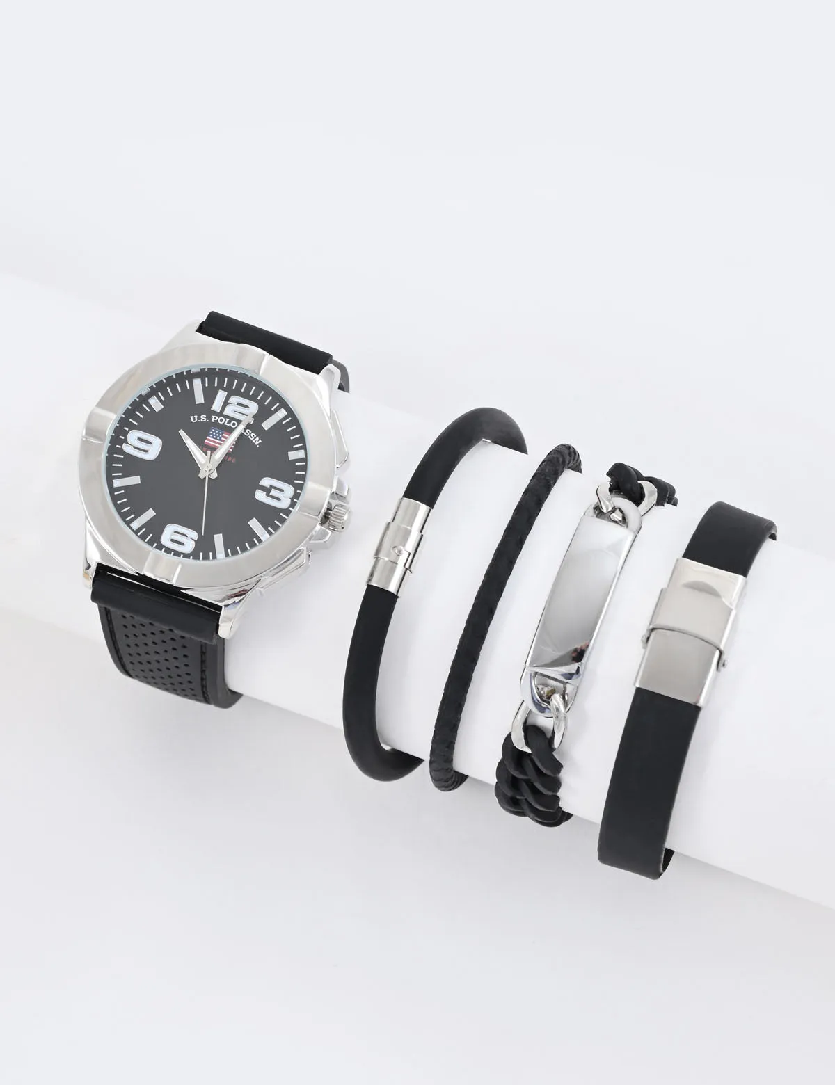 MEN'S BLACK WATCH AND STACKABLE BRACELETS SET